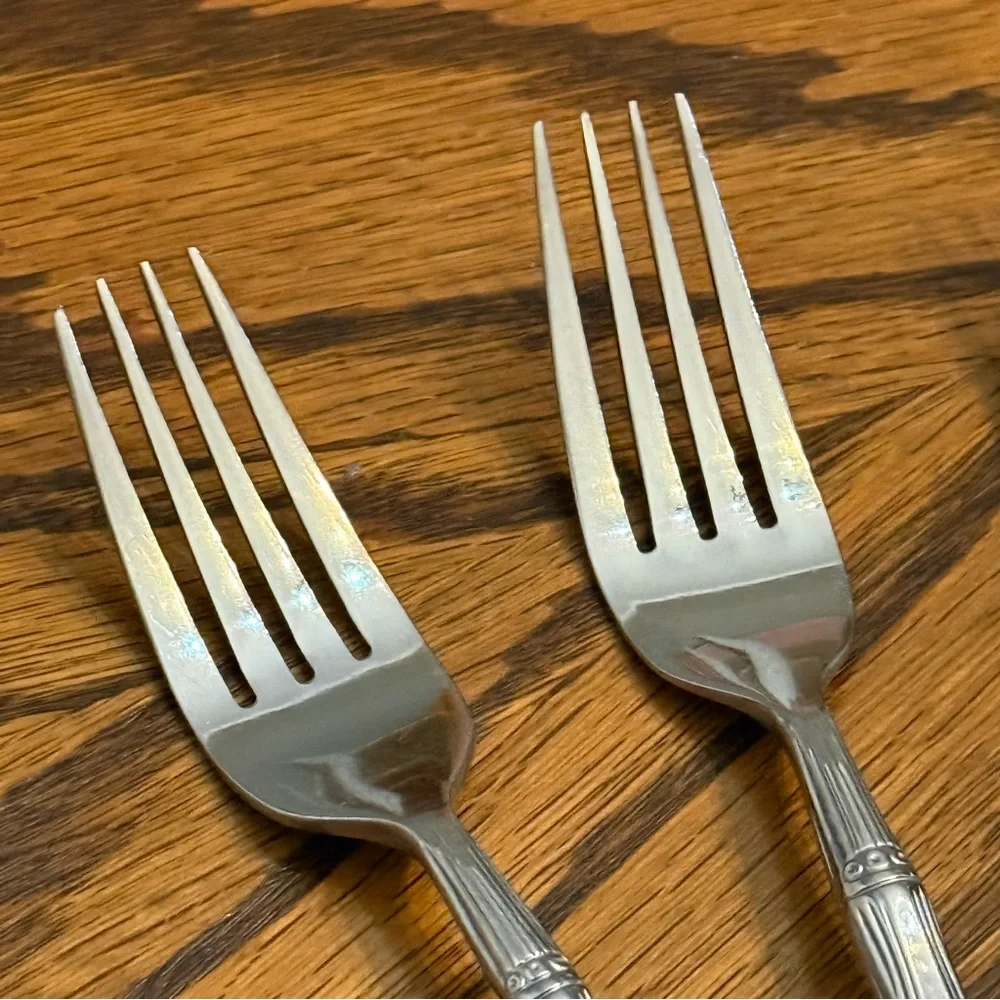 Hampton Silversmiths Cathay Mirror Bamboo 3 Dinner Forks Stainless Flatware MCM